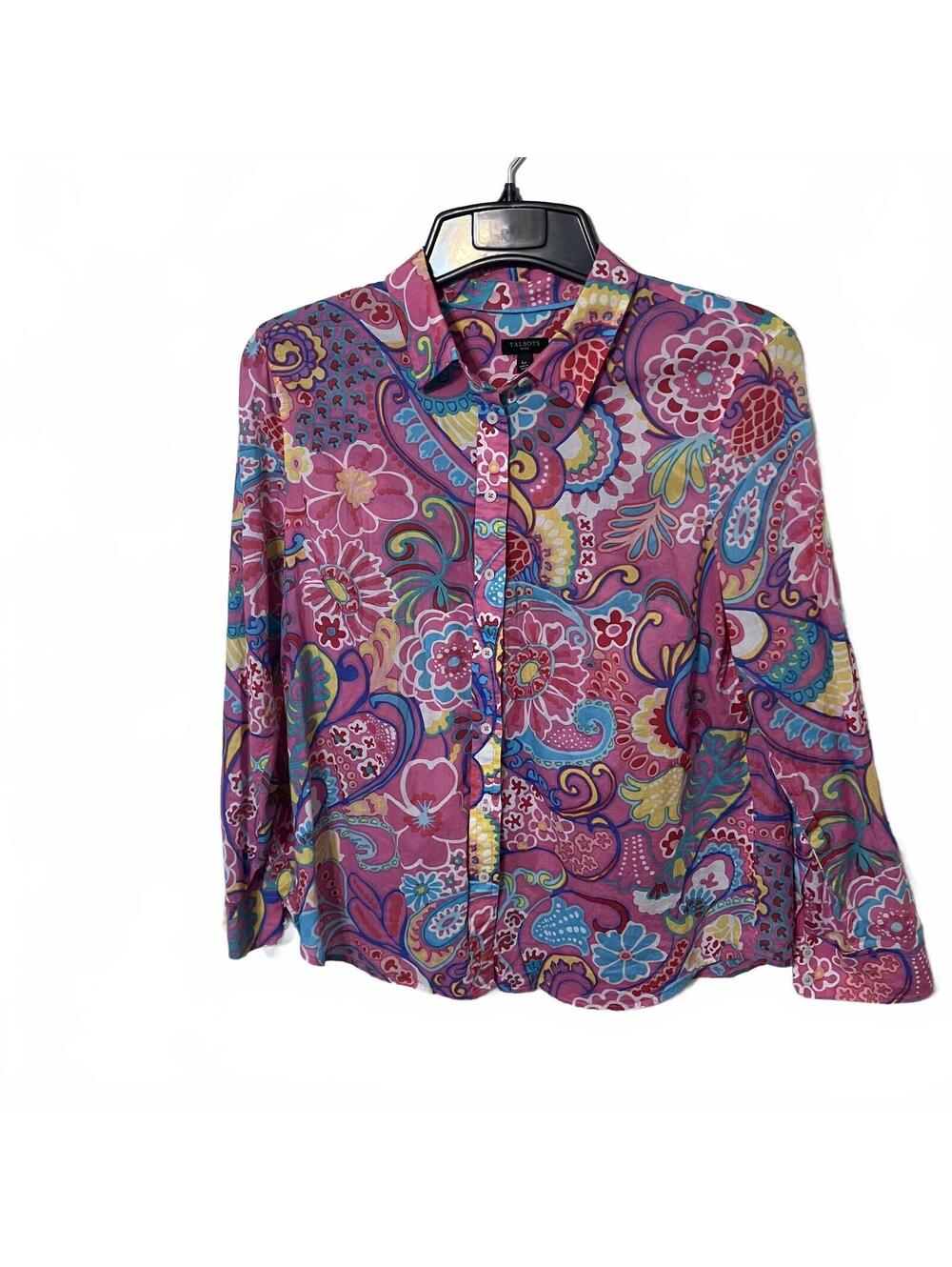 Talbots Pink Floral Paisley Artsy Twee Lightweight Button-Up Large Petite Shirt